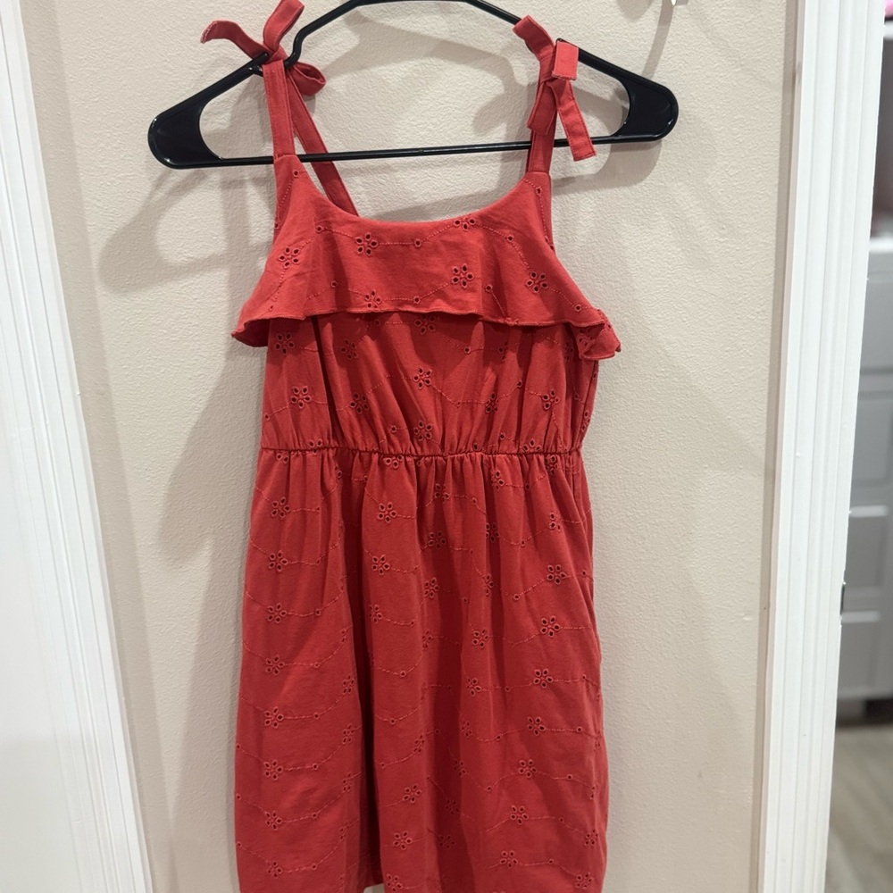 Cat & Jack Coral Eyelet Ruffle Sundress with Tie Straps